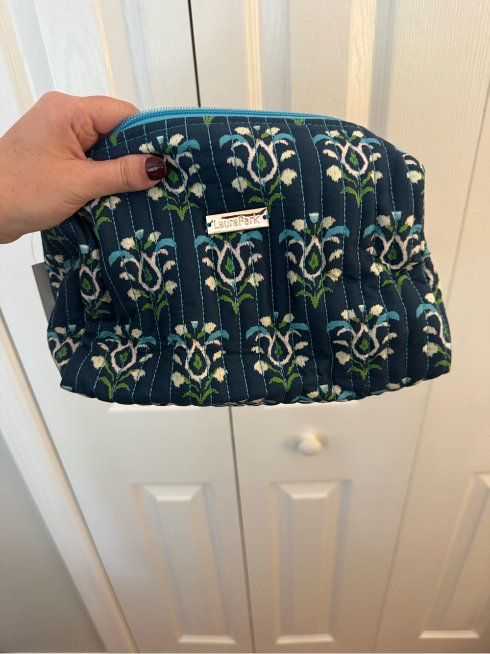 Laura Park Quilted Navy Floral Cosmetic Pouch